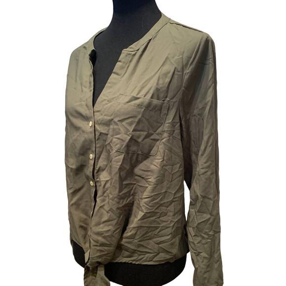 A New Day XL Button Down Polyester Blend Front Tie  Long Sleeve Shirt Blouse - Picture 2 of 5